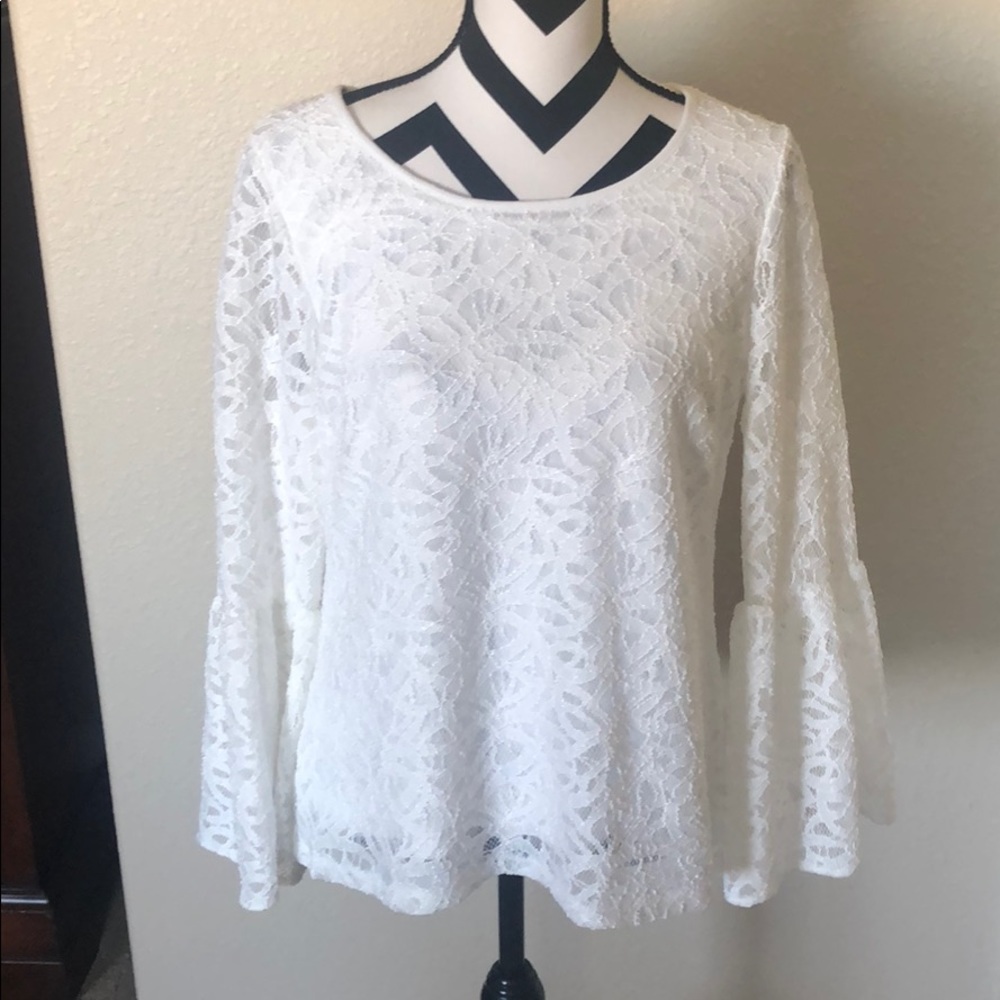 Calvin Klein laced lined blouse with bell sleeve!